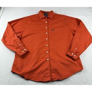 Faconnable Mens XL Button Up LS Shirt Vintage Orange Pocket Casual